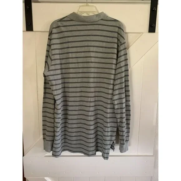 Polo Ralph Lauren Gray Striped Long Sleeve Polo Shirt‎ Men's XL Cotton - Picture 2 of 7